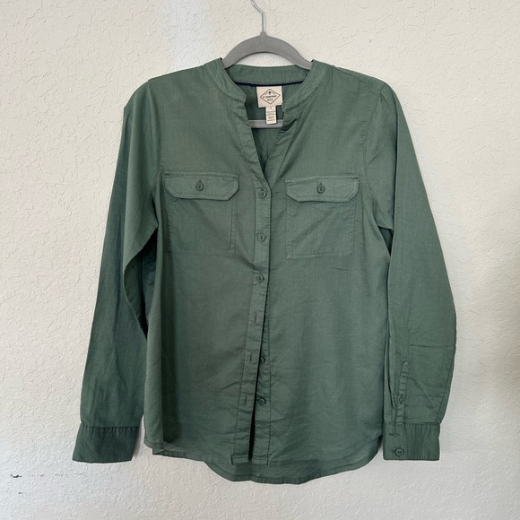 St. John's Bay Forest Green Utility Blouse, Button Down Long Sleeve Top Size S - Picture 2 of 6